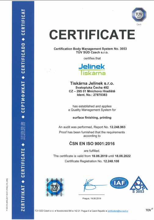 Certifikát ISO 9001 - english version